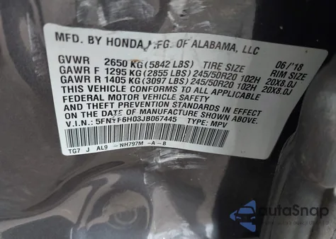 2018 Honda Pilot Elite из США, поврежденный, VIN 5FNYF6H03JB067445